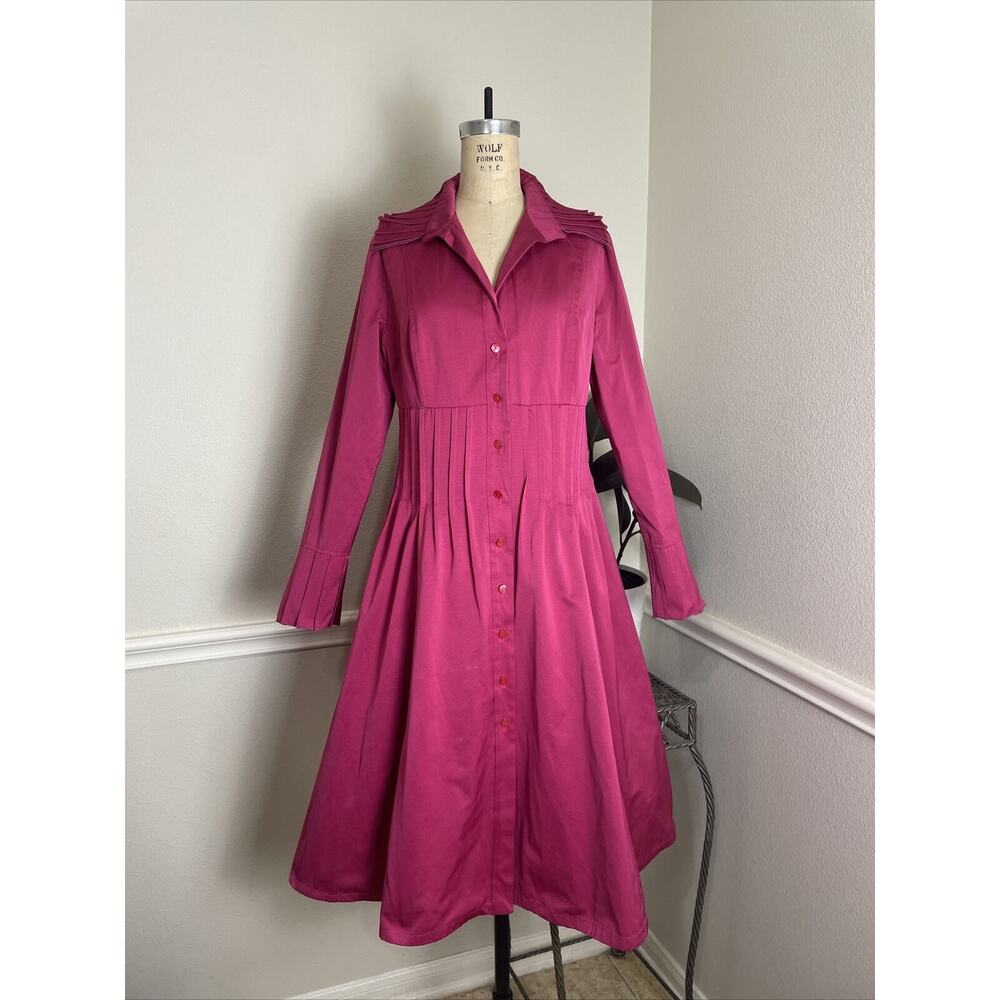 javier simorra barcelona, below the knee pink jacket, pleated, button up,size8